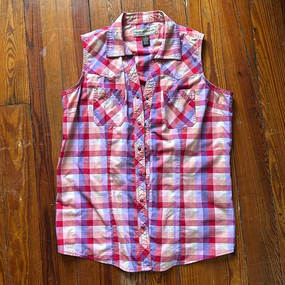 Bit & Briddle Plaid Sleeveless Pearl Snap, 1X